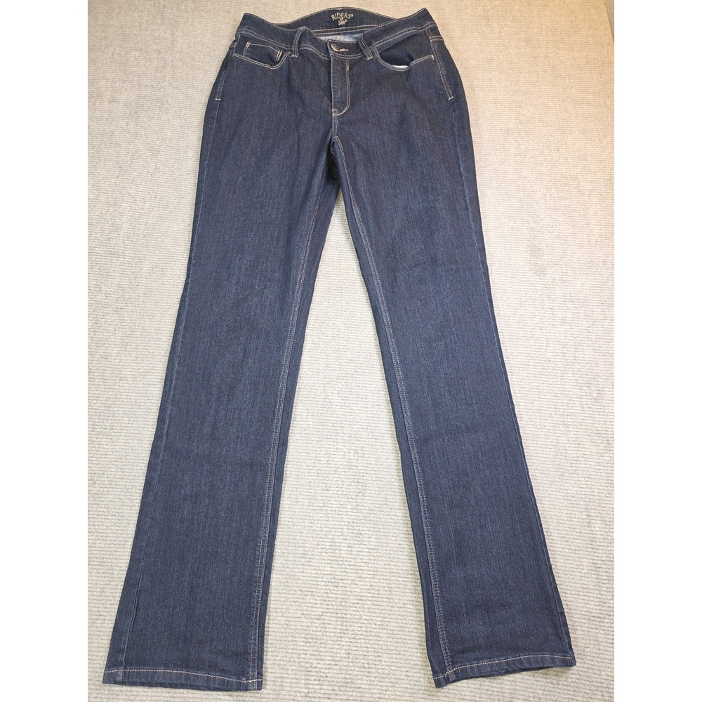 Riders by Lee Womens Size 12L Tall Straight Leg Dark Wash Denim Jeans Embroidery